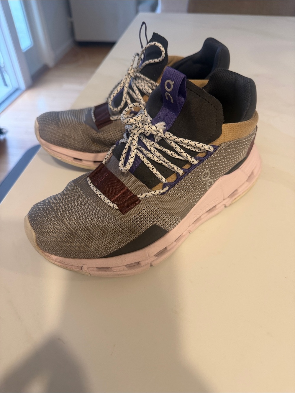 On Running Women's Knit Sneakers in Gray, Pink & Purple Accents